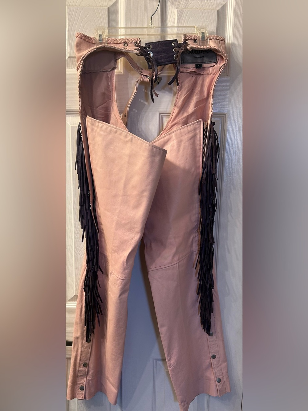 Unik Pink Leather Fringe Chaps - Boot Cut & Flare